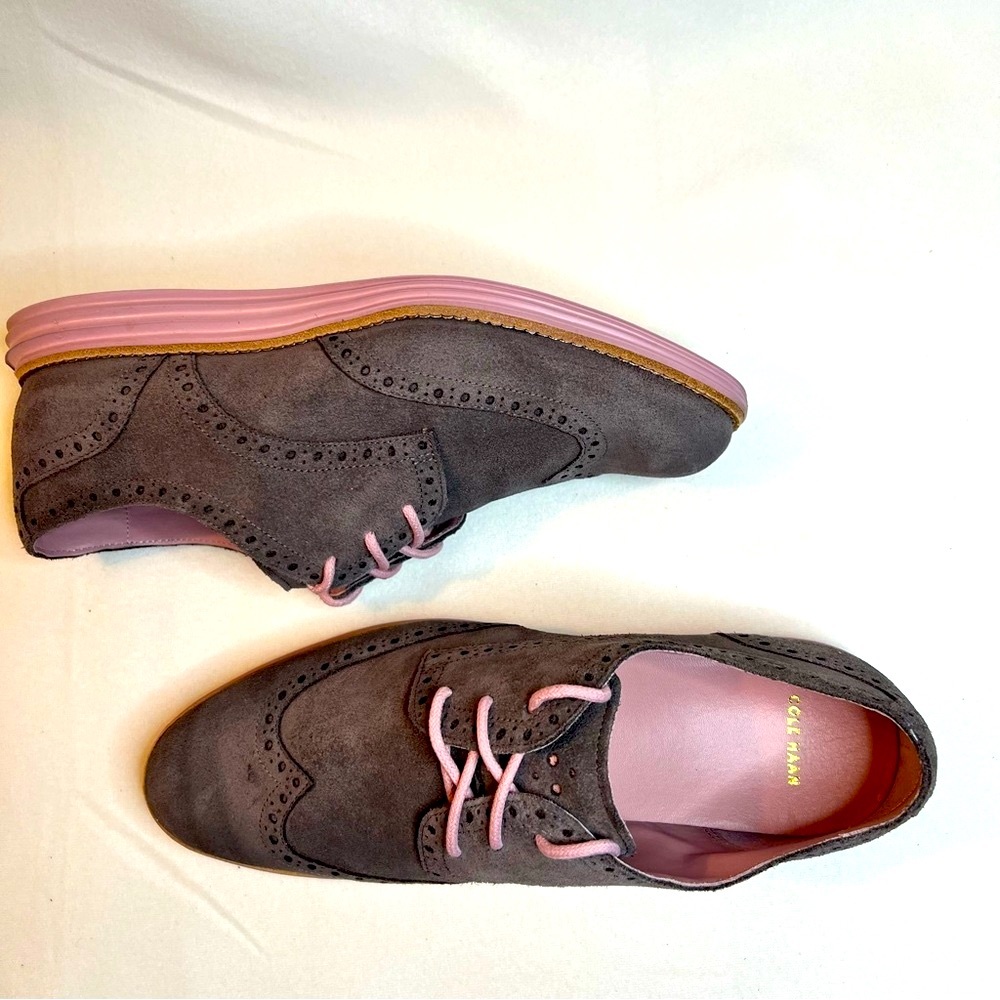 Cole Haan Lunargrand Gray and Pink Wingtip Oxford Shoes - Women’s - Picture 7 of 10